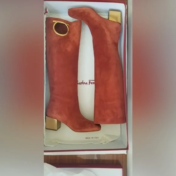 New with box SALVATORE FERRAGAMO Suede Knee High Boots - Picture 8 of 11